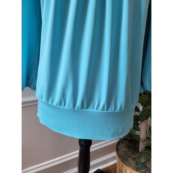 Cache Blouse Women's Size Large Blue Boat Neck Off-The-Shoulder Cold Shoulder - Picture 4 of 11